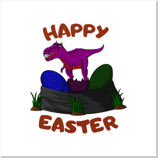 Happy Easter Wished Cute Dinosaur Posters and Art